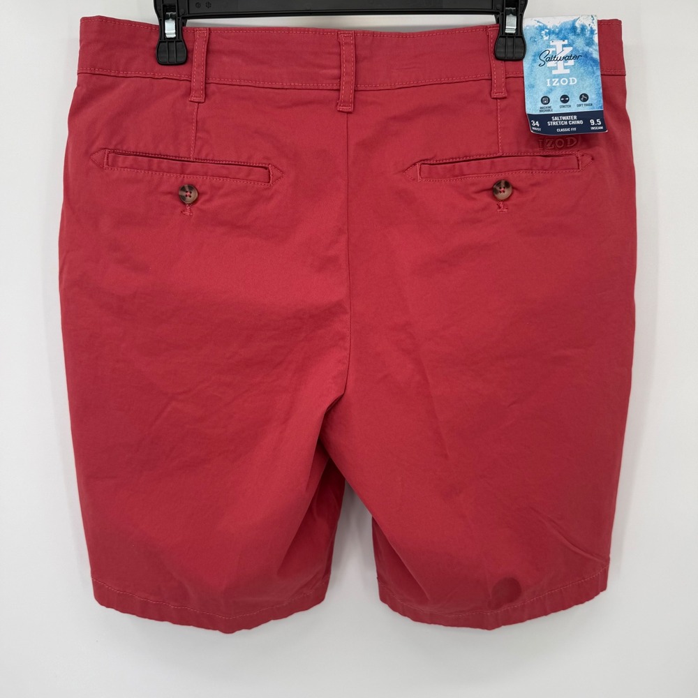 IZOD Chino Shorts Men 34 Red Saltwater Stretch Classic Fit 9.5 Inseam *READ* - Picture 2 of 10